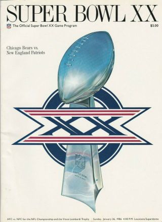 Rare 1985 Nfl Bowl Xx Program - Patriots Vs Bears -