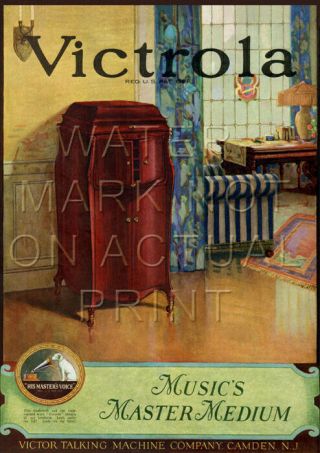 12 " X 17 " Reproduced Victor Victrola Advertisement Canvas Banner