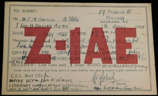 1925 Radio Qsl Card - Z - 1ae - Auckland,  Zealand - Ham Radio