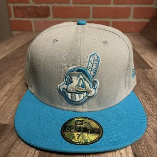 Era Cleveland Indians Gray Blue Mlb Fitted Cap Baseball Hat 7 5/8 Vtg Poly