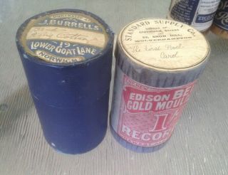 2 Cylinder Phonograph Record Boxes With Dealers Tags Labels (edison Gramophone