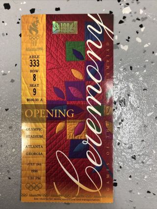 1996 Atlanta Olympic Opening Ceremony Ticket 19 July 1996 333 - 8 - 9