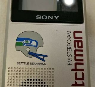 Seattle Seahawks Branded Sony Watchman Fd - 30a Portable Vhf/uhf Tv & Am/fm Radio