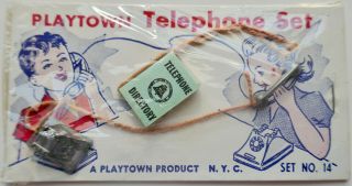 Vintage Mid - Century Dollhouse Miniature " Telephone Set " By Playtown On Card