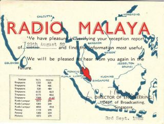 1952 Qsl: Radio Malaya,  Singapore,  Malaya