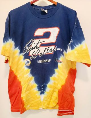 Vtg Rusty Wallace Miller Light Nascar Racing Tye Dye T Shirt Mens Size Xxl