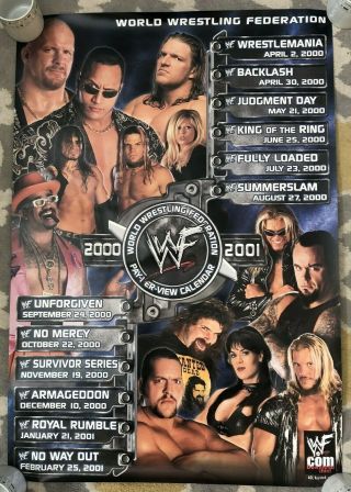 Wwf 2000 - 2001 Pay Per View Poster Calendar Wwe The Rock Steve Austin Edge