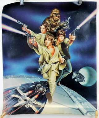 Vtg 1978 Star Wars Poster Luke Leia Hans Chewy Jedi X - Wing Blasters 23 " X 19 "
