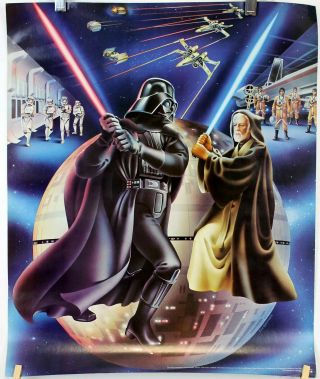 Vtg 1978 Star Wars Poster 23 " X 19 " Darth Vader Obi - Wan Light Saber Fight Battle