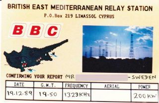 1989 Qsl: British East Mediterranean Relay Station,  Limassol,  Cyprus