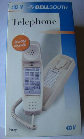 Vintage Bell South 433iv Ivory Push Button Telephone Desk Or Wall Mount Nib
