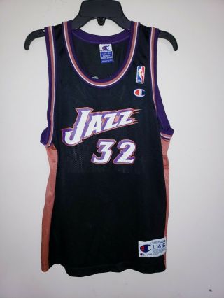 Boys Youth Champion Karl Malone Utah Jazz Basketball Jersey Vintage Size L