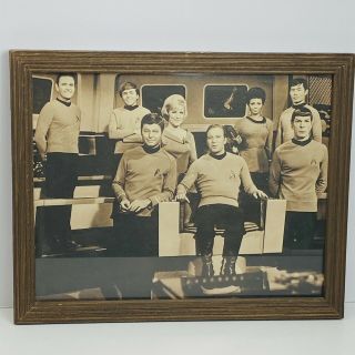 Vintage Sepia Tone Poster Of Cast Of Star Trek 11x14 Framed