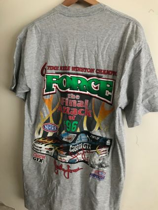 Vtg 90s John Force Graphic Tee Shirt Final Attack 1996 Nhra Racing 2 Side Men L