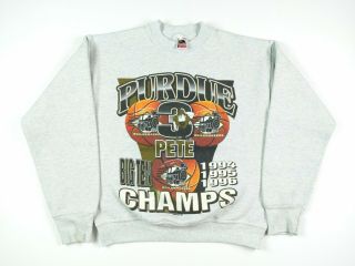 Vtg 90s Purdue Boilermakers 3 Pete Big Ten Champs Sweatshirt Size M Grey