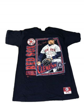 Vintage 1992 Nutmeg Sports Roger Clemens Red Sox Graphic Shirt Size Large Usa