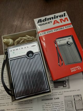 Vintage Admiral 6 Transistor Am Portable Radio Pr11 With Earphones 1965 (as - Is)