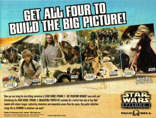 Star Wars Episode 1 Taco Bell Exclusive Mini Poster Complete Set Of 4 Rare Promo