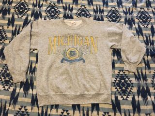 Vtg 80s Gray University Of Michigan Wolverines Crewneck Sweatshirt Made Usa Sz L
