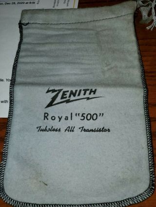 Vintage Zenith " Royal 500 " Radio Bag Nos Set Of 3