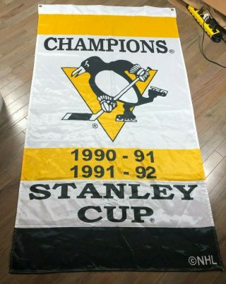 Pittsburgh Penguins Nhl Stanley Cup 91 - 92 Championship Hockey Banner 3x5 Flag