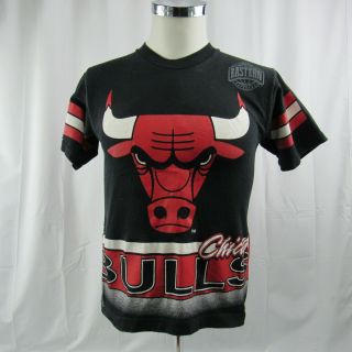 Vtg 90s Chicago Bulls All Over Print T - Shirt By Salem Youth Large Single Stitch