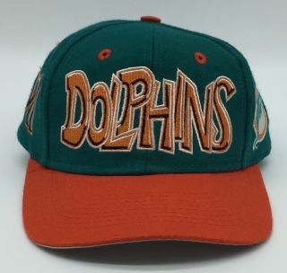 Vtg Miami Dolphins Snapback Graffiti Hat Cap Big Logo Spell Out Drew Pearson