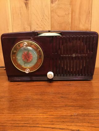 Vintage Brown Bakelite General Electric Radio Alarm Clock Model 66 Art Deco Ge