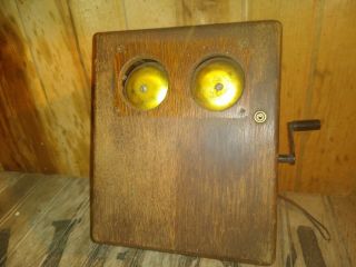 Vintage Western Electric Magneto Hand Crank Telephone & Ringer Box Oak
