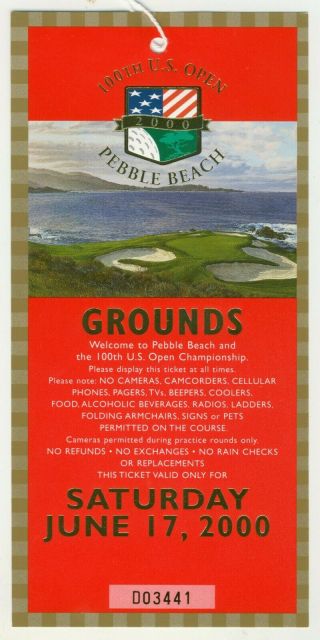 2000 Us Open Championship Pebble Beach Ticket Tiger Woods Wins Tourney 20