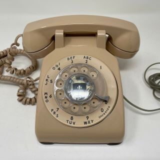 Vintage Beige Rotary Dial At&t Desktop Phone Model 500dm