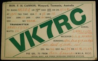 1932 Radio Qsl Card - Vk7rc - Wynyard,  Tasmania,  Australia - Ham Radio