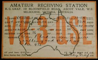 1932 Radio Qsl Card - Vk3qsl - Ascot Vale,  Victoria,  Australia - Ham Radio