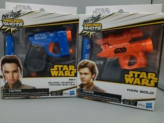 Nerf Micro Shots Star Wars Han Solo & Rey Blasters Red And Blue Receive Both