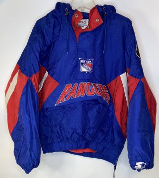 90s York Rangers Starter Nhl Center Ice Hockey Pullover Jacket Coat Sz L