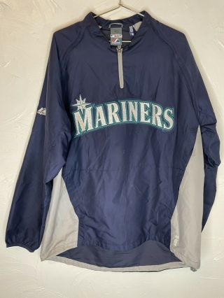 Majestic Mlb Authentic Cool Base Seattle Mariners 1/4 Zip Jacket Size Large