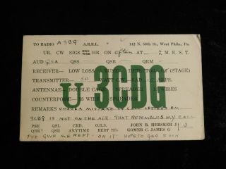 1925 Radio Qsl Card - U3cdg - West Philadelphia,  Pennsylvania U.  S.  A.  - Ham Radio