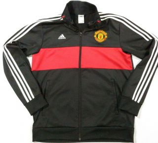 Large Manchester United Adidas Track Jacket Soccer Red Black Full Zip
