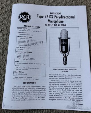 Rca Victor Rca Type 77 - Dx Polydirectional Microphone Instructions Specs Pamphlet