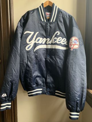 Vintage Majestic York Yankees Mlb Satin Varsity Bomber Jacket Mens Lg