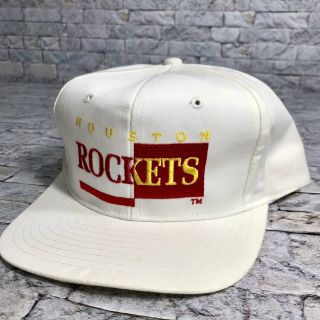 Vintage 90’s Houston Rockets Spellout Basketball Hat Cap White Red Snapback