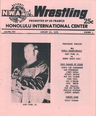 Honolulu Wrestling Program: Dory Funk Jr. ,  Jimmy Snuka,  Mad Dog Vachon