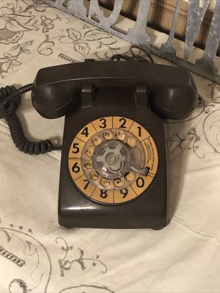 Vintage Itt Telecommunications Chocolate Brown Rotary Desk Phone 1980
