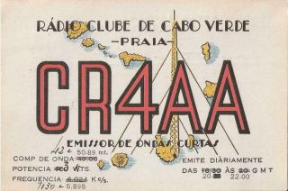 1952 Qsl: Cr4aa,  Radio Clube De Cabo Verde,  Praia,  Cape Verde,  Atlantic Ocean