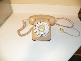 Vintage Automatic Electric Beige Rotary Dial Phone Desk Telephone