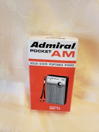 Vintage 1960s Admiral Portable Am Transistor Radio Pr11,  Box,  Earphone