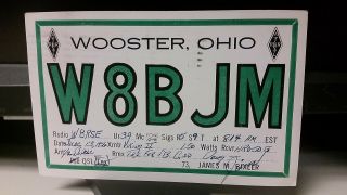 Amateur Ham Radio Qsl Postcard W8bjm James Bixler 1956 Wooster Ohio