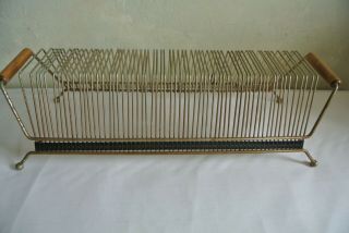 Vintage 60 Slot 33/45 Rpm Album Record Holder Rack Stand Gold Tone Metal Wire