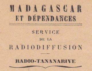 1948 Qsl: Radio Tananarive,  Tananarive,  French Madagascar