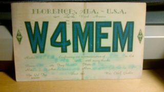 Amateur Ham Radio Qsl Postcard W4mem Gatlin Family 1949 Florence Alabama